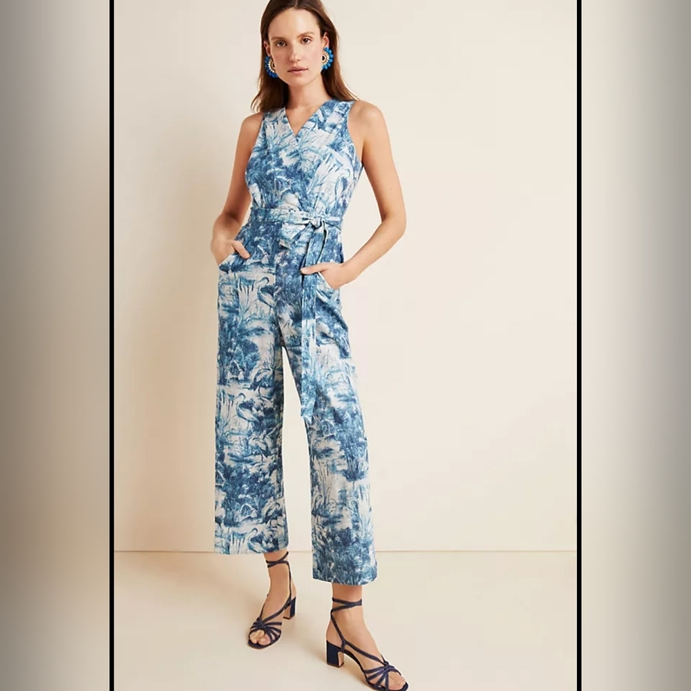 Anthropologie NWOT Eva Franco Landscape Print jumpsuit (Swan motif)  Size 14 XL